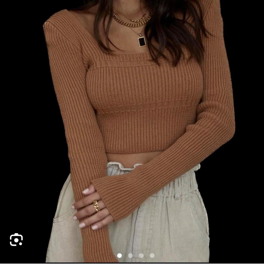Cropped Knit Sweater - Rust